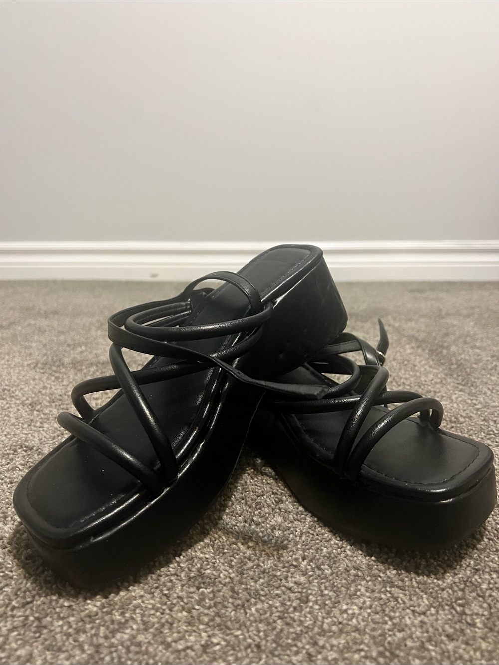 Black Y2K Strappy Platform Wedge Sandals - Picture 4 of 5